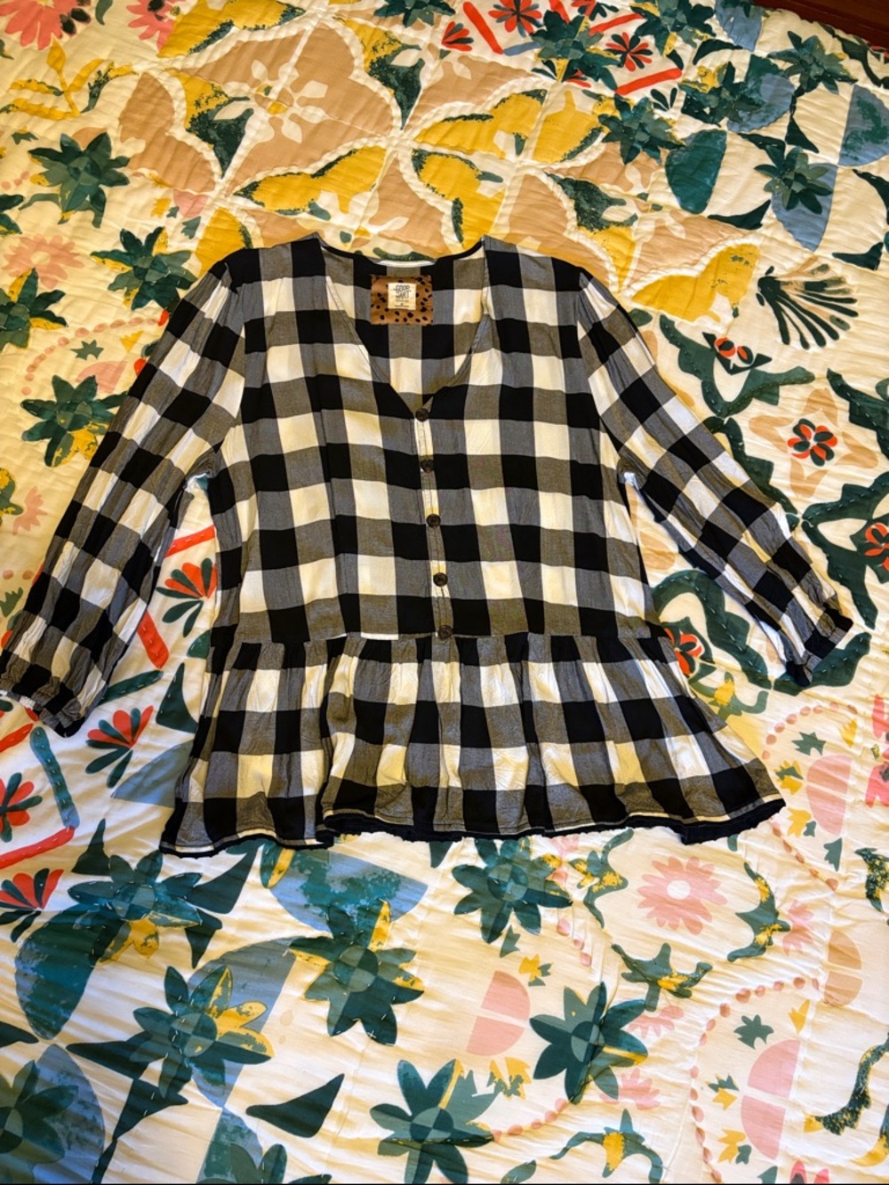 Matilda Jane Black & White Buffalo Plaid Peplum Blouse